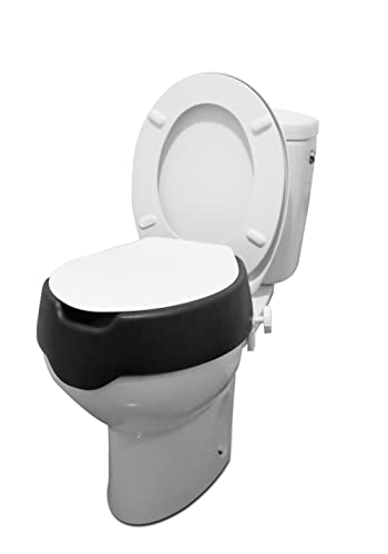 KMINA 4 Inch Soft Raised Toilet Seat with Lid, 300 lb Capacity, Fits Round & Compact Elongated Bowls up to 15" Wide, Tool-Free Clamp-On Riser, Black - color: Black