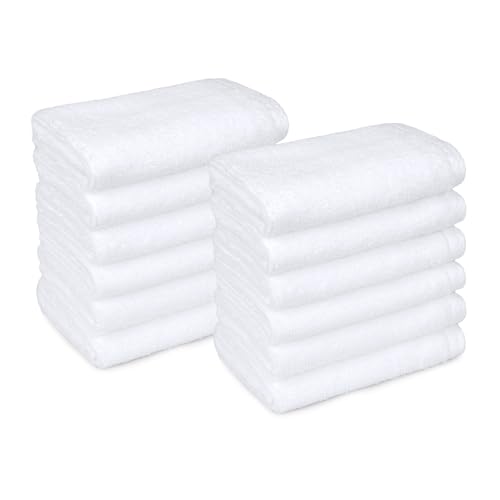 Amazon Basics Cotton Washcloths, Lightweight Quick-Dry, Absorbent Face and Body Towel Set, 12" x 12", White, 12-Pack - color: White, size: 12 Piece, style: Washcloth (Pack of 12)