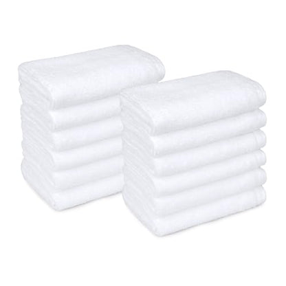 Amazon Basics Cotton Washcloths, Lightweight Quick-Dry, Absorbent Face and Body Towel Set, 12" x 12", White, 12-Pack - color: White, size: 12 Piece, style: Washcloth (Pack of 12)
