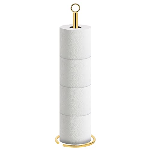NearMoon Bath Toilet Paper Holder Stand, Freestanding Tissue Paper Storage with Reserve, Space Toilet 4 Rolls Holder for Bathroom/Kitchen Countertop-All Metal (1 Pack, Chrome Gold) - color: Chrome Gold