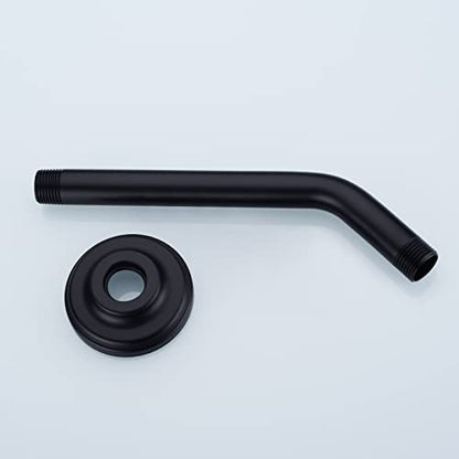 9 Inch Matte Black Shower Arm and Flange Angled Head Pipe | Stainless Steel Wall Mounted Curved Extension Bathroom Gooseneck Shower Neck - color: Black, style: 9 inch