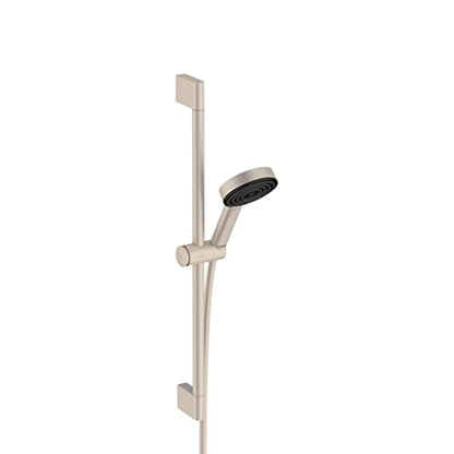 hansgrohe Pulsify S 12-inch 1-Spray Handshower with Slide Bar and Hose PowderRain, IntenseRain, Pulsating Massage in Brushed Nickel, 24162821 - color: Brushed Nickel, size: 1.75 GPM, style: Wallbar with 4-inch Handheld Showerhead and Hose