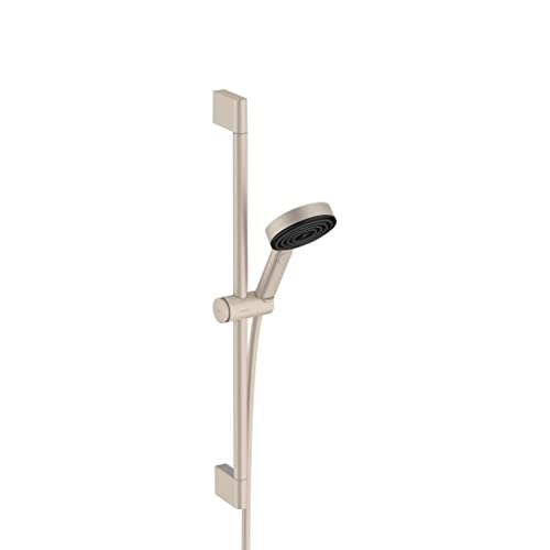 hansgrohe Pulsify S 12-inch 1-Spray Handshower with Slide Bar and Hose PowderRain, IntenseRain, Pulsating Massage in Brushed Nickel, 24162821 - color: Brushed Nickel, size: 1.75 GPM, style: Wallbar with 4-inch Handheld Showerhead and Hose