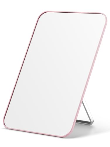 OMIRO 8 x 5 in Desk Makeup Mirror with Stand and Hanging Hole, Pink | Table Mirror with Foldable Bracket, Travel Mirror for Men and Women, Shaving and Travel, Distortion-Free Reflection - color: Pink, size: 8"L x 5"W