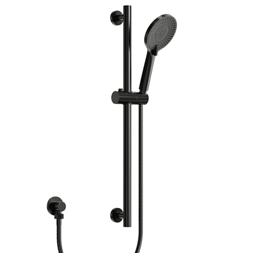 EVESTEIN Adjustable Hand Held Shower with Slide Bar, 3-Function Round Handshower Head with Hose, Matte Black - color: Matte Black