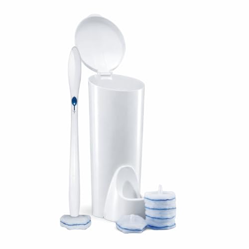 Disposable Toilet Bowl Cleaning Wand System with Replaceable Scrubbing Heads, Handle and Single-Use Refills for Bathroom Cleaning
