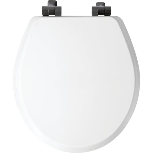 Mayfair Bennett Toilet Seat with Matte Black Hinges, Slow Close Wood Seat, Secure Metal Hinges, Easy Install, Made in USA, Round, White - color: Matte Black, size: Round