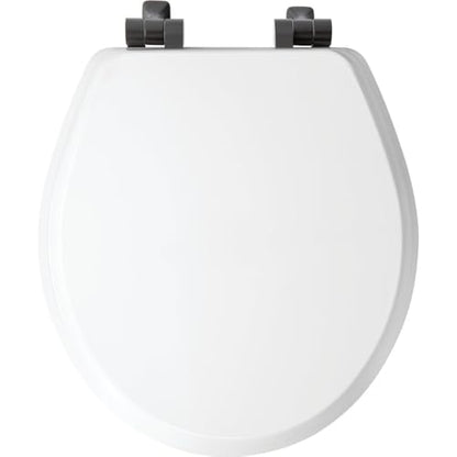 Mayfair Bennett Toilet Seat with Matte Black Hinges, Slow Close Wood Seat, Secure Metal Hinges, Easy Install, Made in USA, Round, White - color: Matte Black, size: Round