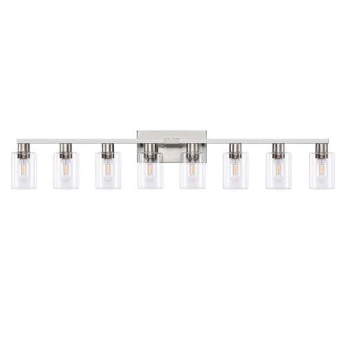 8 Light Bathroom Vanity Light Brushed Nickel Bathroom Light Fixtures 8-Light Vanity Lights for Bathrrom Lights Fixtures Over Mirror Large Wall Sconce with Clear Glass Shade - color: Brushed Nickel, size: 8 Light