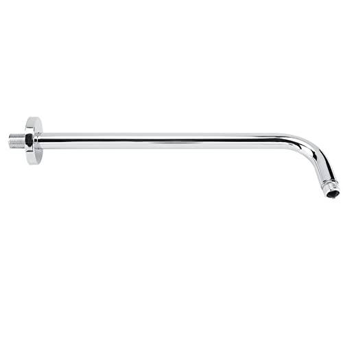 Yctze Extra Long Shower Arm with Wall Fixed Chrome Finish, Stainless Steel Rain Replacement Flange Set, 18in Extension Pipe for Rain Shower
