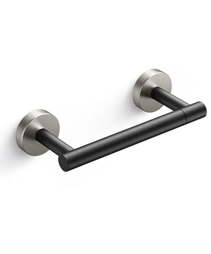 FORIOUS Commercial Toilet Paper Holder Wall Mount Bathroom Tissue Holder | Matte Black & Brushed Nickel | SUS304 Stainless Steel | Double Post Pivoting Toilet Paper Roll Holder | Screw-In | Round Base - color: Matte Black & Stainless Steel