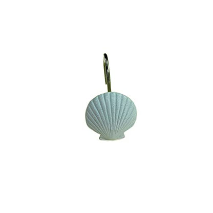 Twofish Home White Sea Shell Shower Curtain Hooks Anti Rust Shower Curtain Hooks Decorative Resin White Sea Shell Shower Curtain Rings Set of 12 - color: White