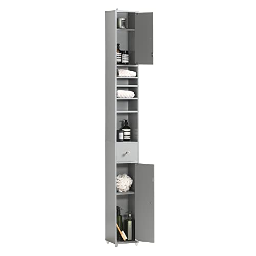 SoBuy Bathroom Storage Cabinet Adjustable Shelves, Tall Narrow, Gray | Freestanding Bathroom Organizer With Customizable Shelves, Fit Small Laundry & Bathroom Corners, BZR34-HG - color: Grey