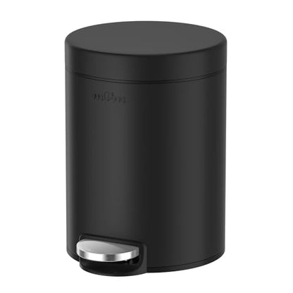 mVm Bathroom Trash Can,1.3 Gallon/5 Lliter Small Trash Can with Lid and Foot Pedal,Soft-Close,Anti-Fingerprin.Step Round Stainless Steel Garbage Can for Bathroom,Bedroom,Office,Living Room(Black) - color: Black, size: 1.3Gal/5L