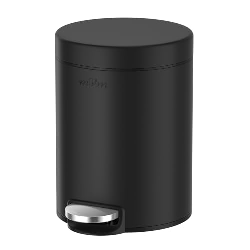 mVm Bathroom Trash Can,1.3 Gallon/5 Lliter Small Trash Can with Lid and Foot Pedal,Soft-Close,Anti-Fingerprin.Step Round Stainless Steel Garbage Can for Bathroom,Bedroom,Office,Living Room(Black) - color: Black, size: 1.3Gal/5L