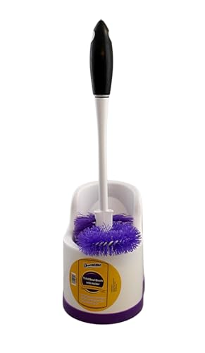 Toilet Brush and Holder Set with Under Rim Cleaner – Compact Bathroom Cleaning Brush with Stiff Bristles and Hygienic Plastic Stand – Deep Cleaning Toilet Bowl Brush System