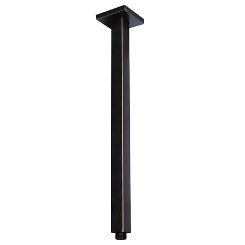 Oil Rubbed Bronze Shower Arm with Flange and Teflon Tape for High Ceiling Fixed Rain Showerhead, Universal Connection 16-inch Square Straight Shower Head Extender Extension Pipe, 304 Stainless Steel - color: Oil Rubbed Bronze, style: 16inch