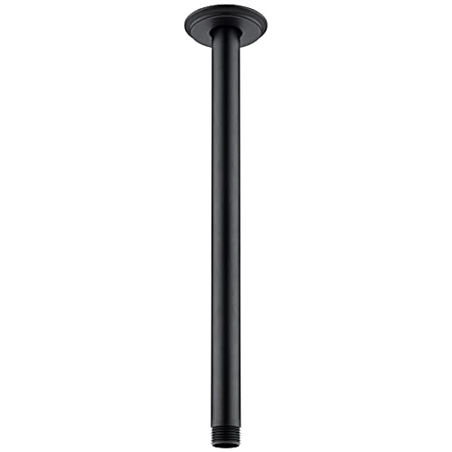 12 Inch Matte Black Ceiling Mounted Shower Arm for Rain Shower Head | Shower arm and flange - color: Black, size: 12 Inches