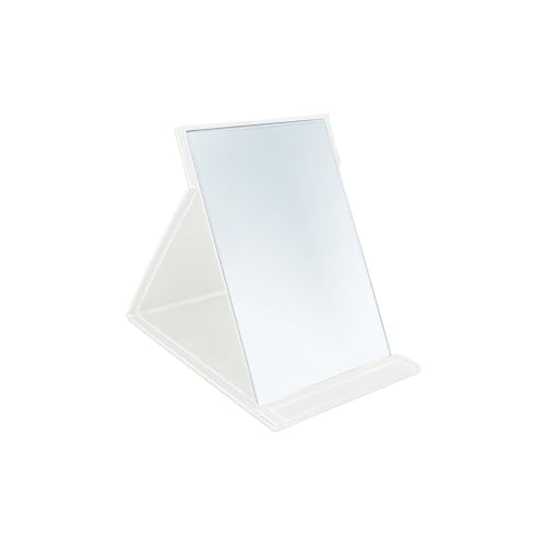 4.7x6.7 Inches Makeup Mirror, Portable PU Leather Folding Desktop Vanity Mirror with Adjustable Stand for Vanity Table, Office, Travel (S, White) - color: White, size: 6.7"L x 4.7"W