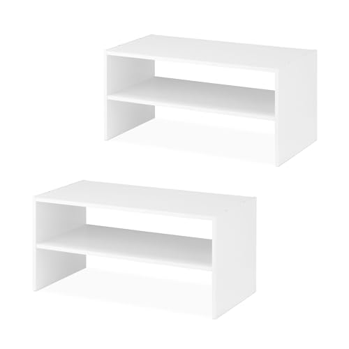 Whitmor Wood Stackable 2-Shelf Shoe Rack, White, 24 inches，2 Pack - color: White, size: 24 INCH X2