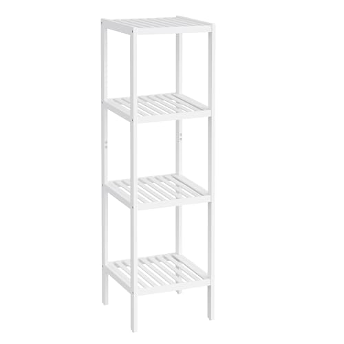 SONGMICS Bamboo Storage Shelf, 4-Tier Shelving Unit, Multifunctional, in the Entryway, Bathroom, Living Room, Balcony, Kitchen, 13 x 13 x 38.6 Inches, Cloud White UBCB054W01 - color: Cloud White, size: 4 Tiers (13"D x 13"W x 38.6"H)