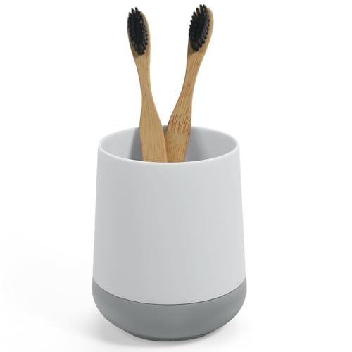 White Toothbrush Holders for bathrooms with Silicon Boot, Modern Tooth Brushing and Toothpaste Holder Cup for Bathroom Organizer (White) - color: White