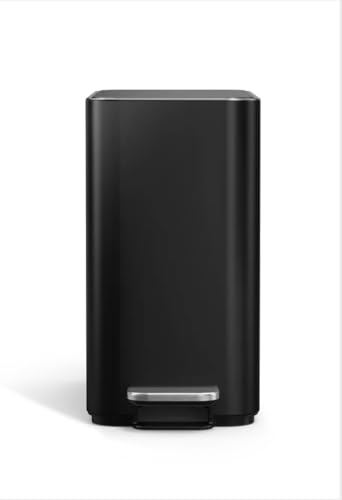 simplehuman Slim Step Can, 9L / 2.4 Gallon Primary Bathroom Trash Can, Liner Pocket®, Sleek Internal Hinge, 150,000-Step All-Steel Pedal, Lid Shox® Silent Close, Matte Black Steel - color: Matte Black, size: 9L