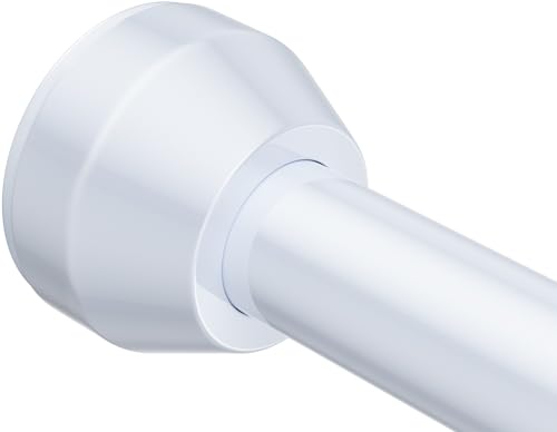 TEECK Shower Curtain Rod, 32-79 inch Adjustable Tension Spring, 1 Inch Shower Curtain Rod Tension, Anti-Slip, Rust-Proof, No Drilling, for Bathroom, White - color: White, size: 32-79 Inches