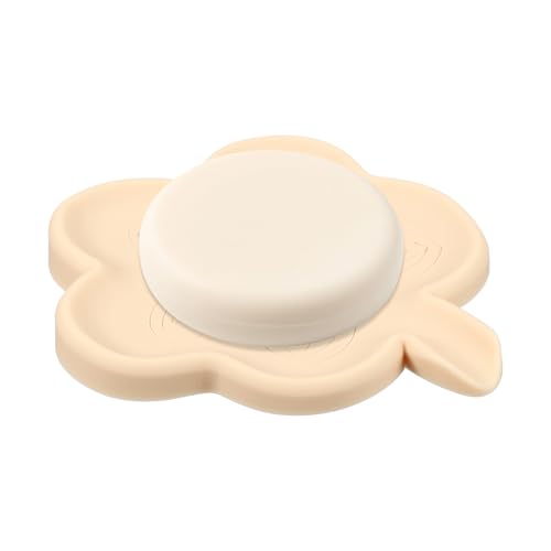 uxcell Silicone Soap Dish with Drain Spout, Portable Self Draining Flower Shape Soap Saver Holder for Bathroom Kitchen Sink, Beige - color: Beige