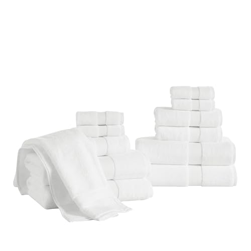 Luxury Cotton & Rayon from Bamboo Towel Set of 12 (Bath Towels 28x54, Hand Towels 16x28, Washcloths 12x12) – Ultra Soft, Absorbent & Quick Drying – Multiple Colors (White) - color: White