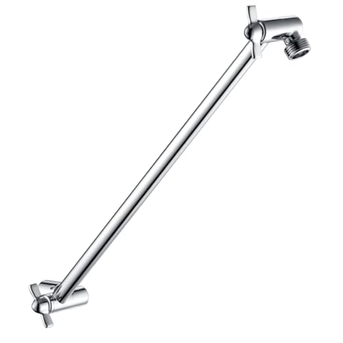 BRIGHT SHOWERS 15 Inch Extra Long Shower Head Extension Arm, Solid Brass Shower Arm Extender with Locking Screw for Rain and Handheld Showerhead, Height & Angle Adjustable, Chrome - color: Chrome, style: 15 Inch