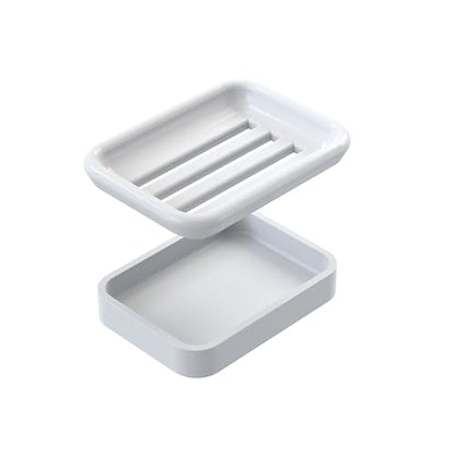 2-Piece Composite Granite Soap Dish for Shower - Elegant Stone-Look Bar Soap Holder with Strainer - Durable & Non-Porous Soap Tray for Bathroom and Kitchen Sink, Easy Clean (White) - color: White