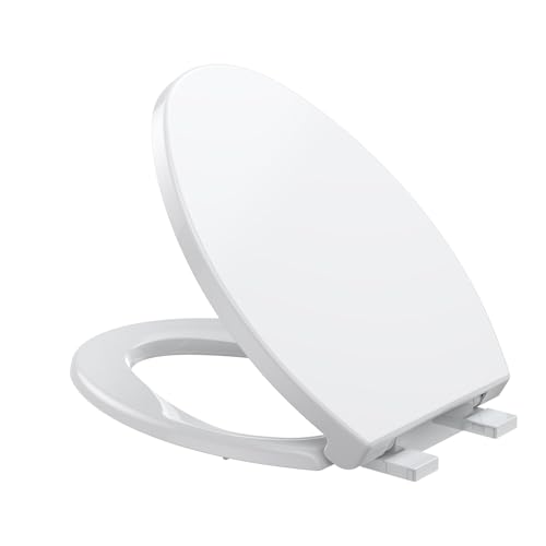 GarveeTech Toilet Seat, Elongated Toilet Seat, Quick-Release Structure Toilet Seat, Quick-Attach Hardware & Full Flat with Grip-Tight Bumpers, Quiet-Close Seat, White - size: 19"