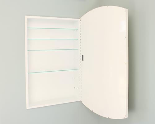 20x30 Harper Crescent Metal Framed Rectangle Recessed Bathroom Medicine Cabinet, Arced Mirror, 14x18 in-Wall Opening, Adjustable Glass Shelves, Magnet Close, White - color: White, size: 20x30