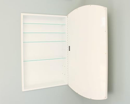 20x30 Harper Crescent Metal Framed Rectangle Recessed Bathroom Medicine Cabinet, Arced Mirror, 14x18 in-Wall Opening, Adjustable Glass Shelves, Magnet Close, White - color: White, size: 20x30