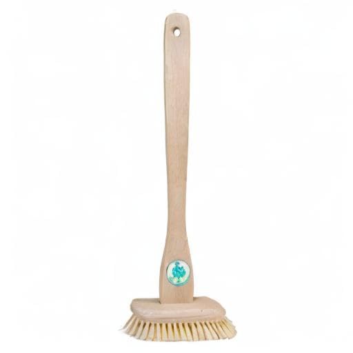 Redecker Tampico Fiber Bathtub Brush with Extra-Long Untreated Beechwood Handle, 14-3/4 inches, Angled Design, Natural Bristles, Hanging Loop for Storage, Made in Germany