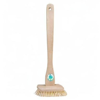 Redecker Tampico Fiber Bathtub Brush with Extra-Long Untreated Beechwood Handle, 14-3/4 inches, Angled Design, Natural Bristles, Hanging Loop for Storage, Made in Germany