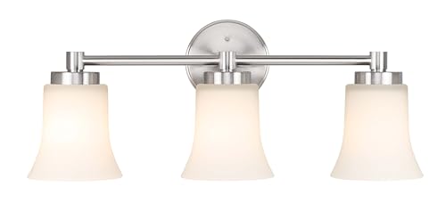 XiNBEi Lighting 3 Light Vanity Light Brushed Nickel Bathroom Light Fixtures | 22" Modern Bathroom Wall Light Over Mirror, Wall Mount Bathroom Vanity Light Fixture, Bath Bar Light, White Glass - color: Brushed Nickel, size: 21.6"