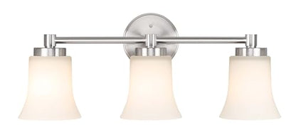 XiNBEi Lighting 3 Light Vanity Light Brushed Nickel Bathroom Light Fixtures | 22" Modern Bathroom Wall Light Over Mirror, Wall Mount Bathroom Vanity Light Fixture, Bath Bar Light, White Glass - color: Brushed Nickel, size: 21.6"