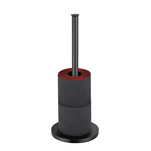 JQK Toilet Paper Storage Stand Matte Black, 304 Stainless Steel Thicken 0.8mm Tissue Reserve Holder 3 Rolls Dispenser for Bathroom, TPS180-PB - color: Black & Black Base