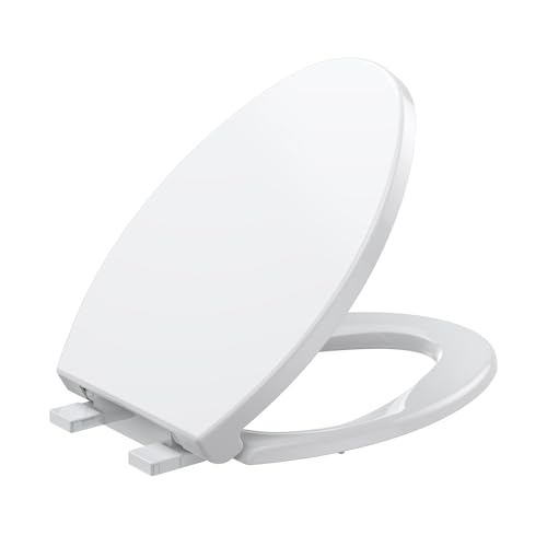 GarveeTech Toilet Seat, Elongated Toilet Seat, Quick-Release Structure Toilet Seat, Quick-Attach Hardware & Full Flat with Grip-Tight Bumpers, Quiet-Close Seat, White - size: 19"