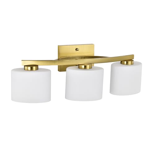 Bathroom Light Fixtures, 3-Light Modern Gold Vanity Light Over Mirror, Wall Sconces with Oval-Shaped White Glass Shades for Living Room, Bedroom, Hallway, E26 Base - color: Gold