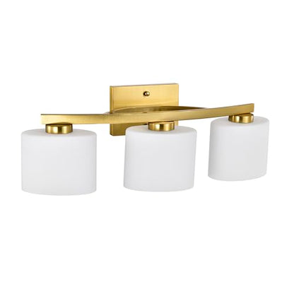 Bathroom Light Fixtures, 3-Light Modern Gold Vanity Light Over Mirror, Wall Sconces with Oval-Shaped White Glass Shades for Living Room, Bedroom, Hallway, E26 Base - color: Gold