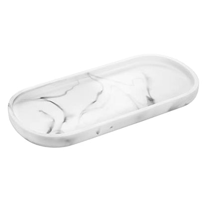 Luxspire 10" Oval Bathroom Tray for Countertop Organizer, Gravel White | S, non-slip waterproof resin, easy wipe clean, fits bath kitchen vanity, holds jewelry toiletries soap - color: F - Marble White, style: Small