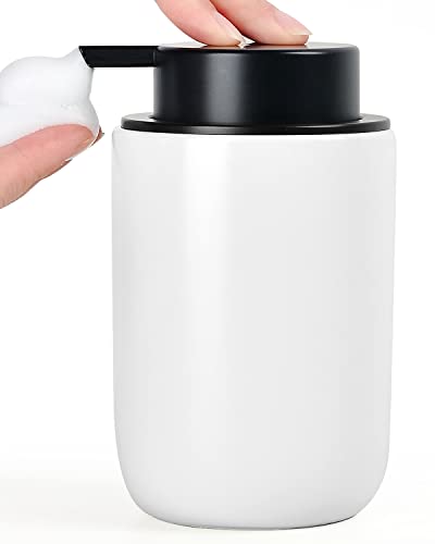 BosilunLife Foaming Soap Dispenser Dish, Soap Bottle Hand Wash Dispenser | Ceramic White Soap Dispenser Bathroom Small Foam Hand Dispenser Refillable Kitchen - color: White-foam Pump