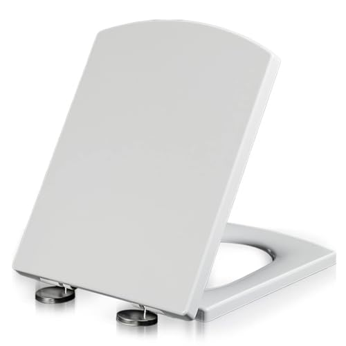 Quick Release Rectangular Soft Close Toilet Seat with Easy Cleaning, Top Fixing & Adjustable Hinges, White Plastic Cover, 03b - size: 03b