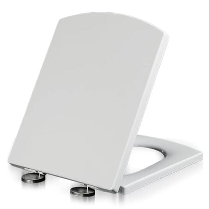 Quick Release Rectangular Soft Close Toilet Seat with Easy Cleaning, Top Fixing & Adjustable Hinges, White Plastic Cover, 03b - size: 03b