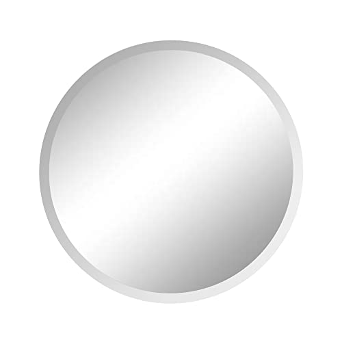 36 Inch Round Frameless Bathroom Vanity Mirror with Beveled Edge - Shatterproof Circle Wall Mounted Decorative Glass with Safety Backing for Living Room Bedroom Hallway Entryway - Fab Glass and Mirror - size: 36"L x 36"W, style: Round