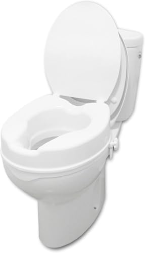 PEPE Mobility Raised Toilet Seat with Lid for Elderly 4" High | Fits Round and Elongated up to 15" Wide, Commode Seat with Sturdy Brackets, Medical Aid - color: 4 Inch