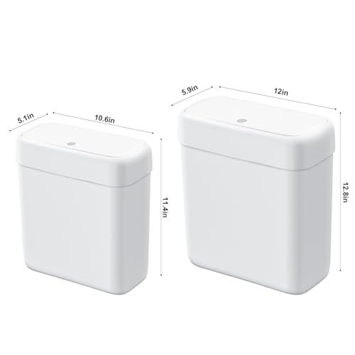 funest 2 Pack Bathroom Trash Can with Lid, 3 Gal/12 L & 2.7 Gal/10L Garbage Can with Pop-Up Lid, Small Spaces Plastic Trash Can, Slim Trash Bin Waste Basket for Bathroom,Rv, Office, White - size: 2 Pack (3 Gallon + 2.7 Gallon)
